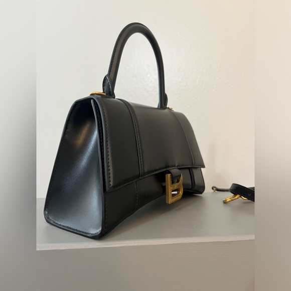 Balenciaga bag, small black and gold hourglass top handle cross body bag - Picture 4 of 9